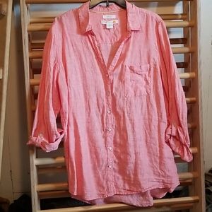 Linen Button Down Pink Long Sleeve Beach